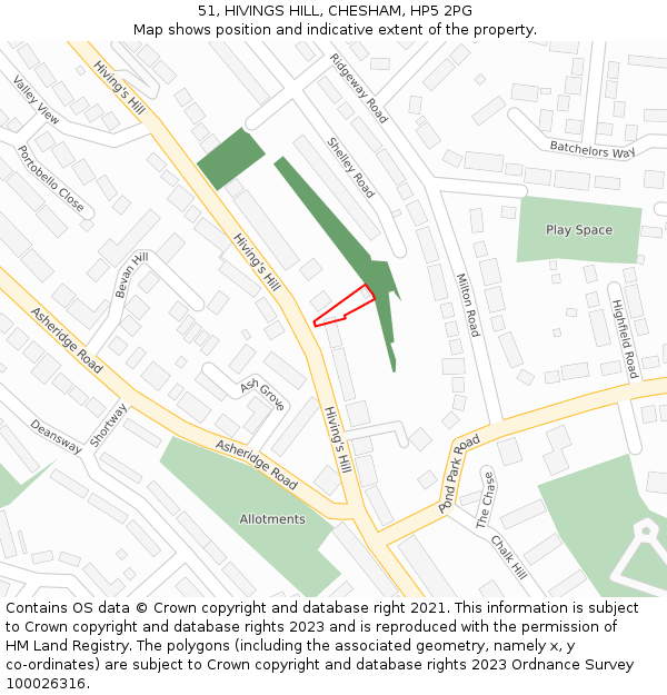 51, HIVINGS HILL, CHESHAM, HP5 2PG: Location map and indicative extent of plot