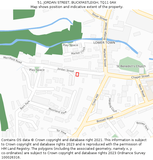 51, JORDAN STREET, BUCKFASTLEIGH, TQ11 0AX: Location map and indicative extent of plot