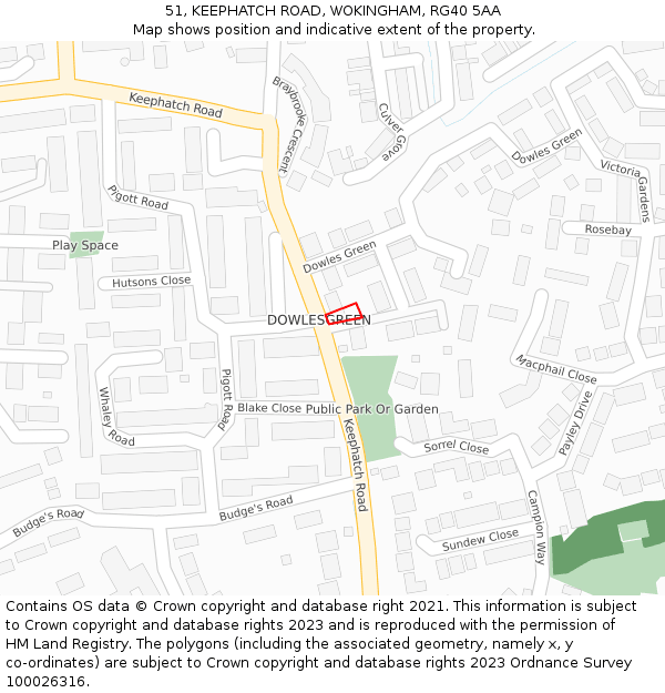 51, KEEPHATCH ROAD, WOKINGHAM, RG40 5AA: Location map and indicative extent of plot
