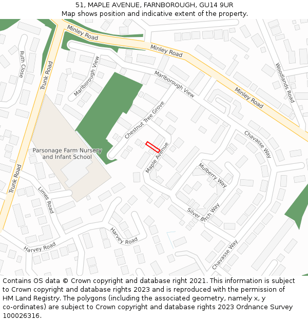 51, MAPLE AVENUE, FARNBOROUGH, GU14 9UR: Location map and indicative extent of plot