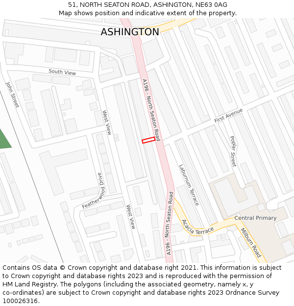 51, NORTH SEATON ROAD, ASHINGTON, NE63 0AG: Location map and indicative extent of plot
