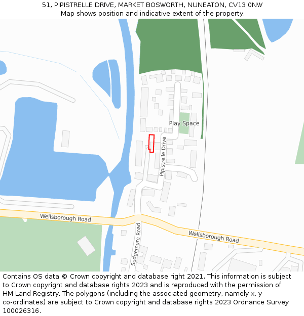51, PIPISTRELLE DRIVE, MARKET BOSWORTH, NUNEATON, CV13 0NW: Location map and indicative extent of plot