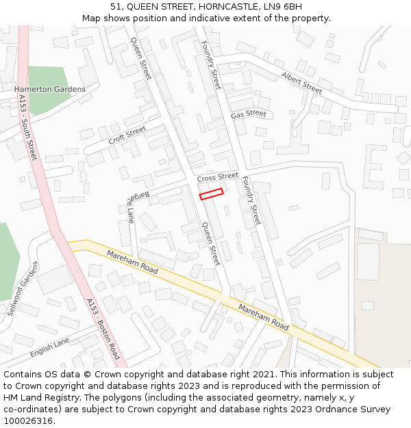 51, QUEEN STREET, HORNCASTLE, LN9 6BH: Location map and indicative extent of plot