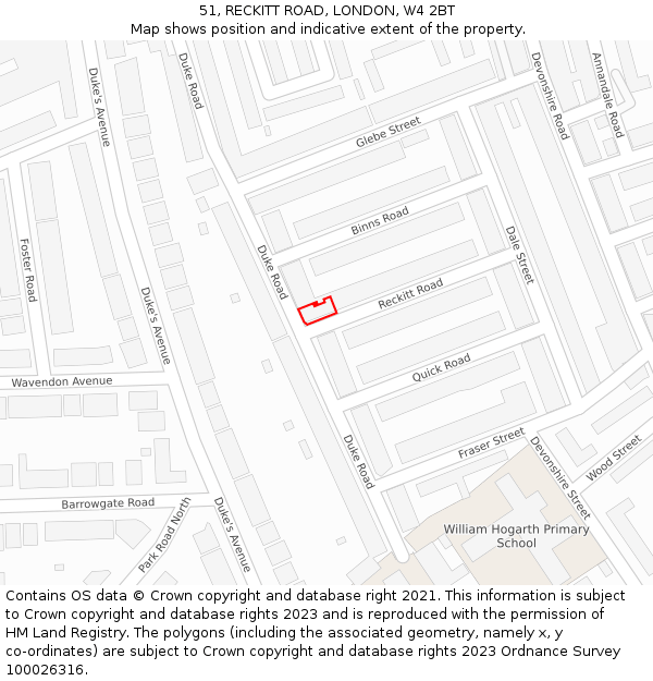 51, RECKITT ROAD, LONDON, W4 2BT: Location map and indicative extent of plot