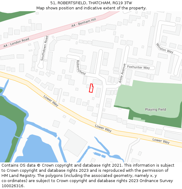 51, ROBERTSFIELD, THATCHAM, RG19 3TW: Location map and indicative extent of plot