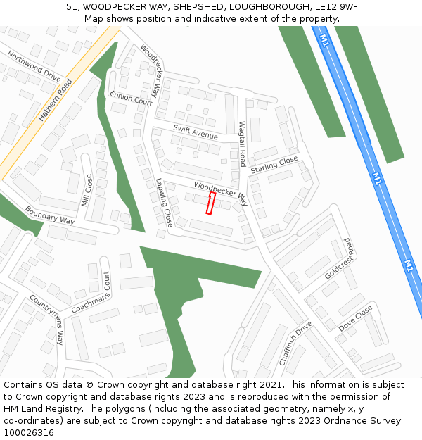 51, WOODPECKER WAY, SHEPSHED, LOUGHBOROUGH, LE12 9WF: Location map and indicative extent of plot