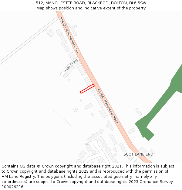 512, MANCHESTER ROAD, BLACKROD, BOLTON, BL6 5SW: Location map and indicative extent of plot