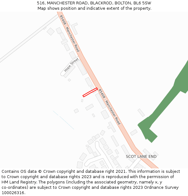 516, MANCHESTER ROAD, BLACKROD, BOLTON, BL6 5SW: Location map and indicative extent of plot