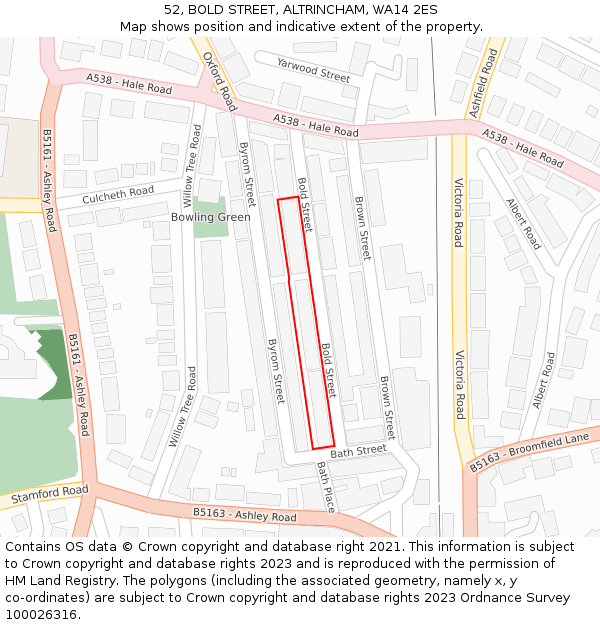 52, BOLD STREET, ALTRINCHAM, WA14 2ES: Location map and indicative extent of plot