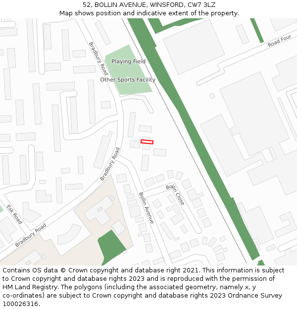 52, BOLLIN AVENUE, WINSFORD, CW7 3LZ: Location map and indicative extent of plot