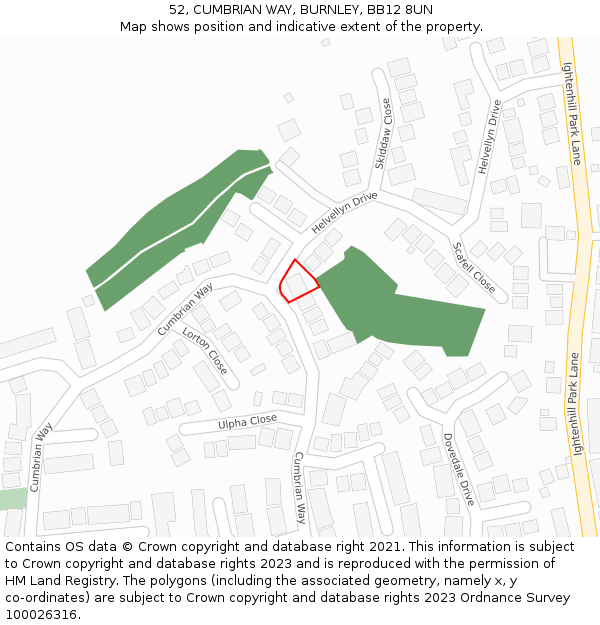 52, CUMBRIAN WAY, BURNLEY, BB12 8UN: Location map and indicative extent of plot