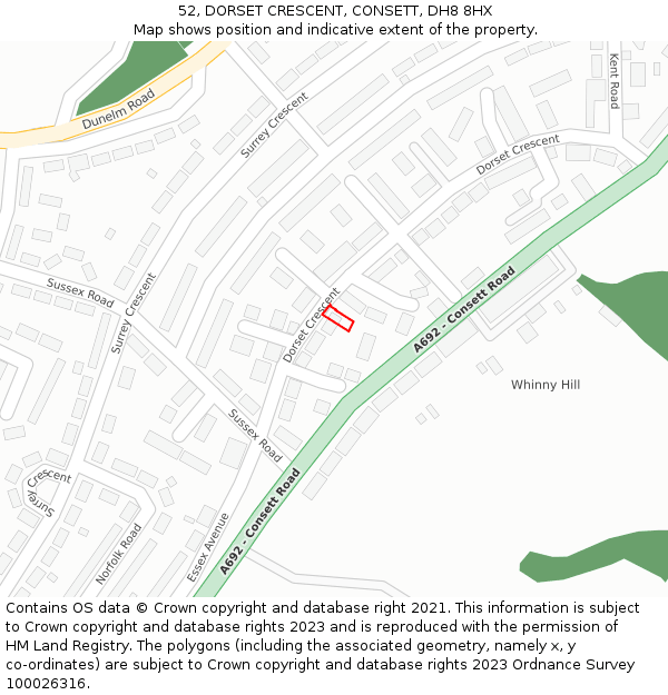 52, DORSET CRESCENT, CONSETT, DH8 8HX: Location map and indicative extent of plot