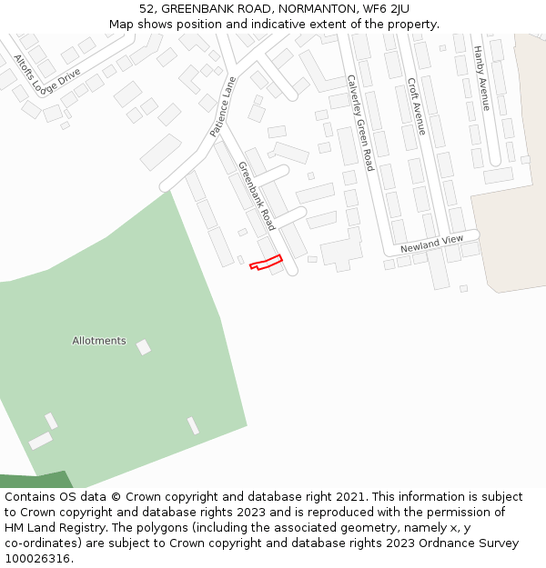 52, GREENBANK ROAD, NORMANTON, WF6 2JU: Location map and indicative extent of plot