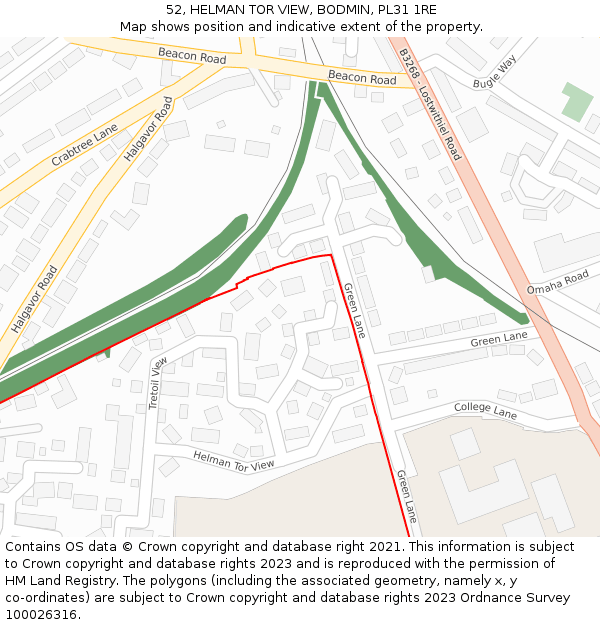 52, HELMAN TOR VIEW, BODMIN, PL31 1RE: Location map and indicative extent of plot