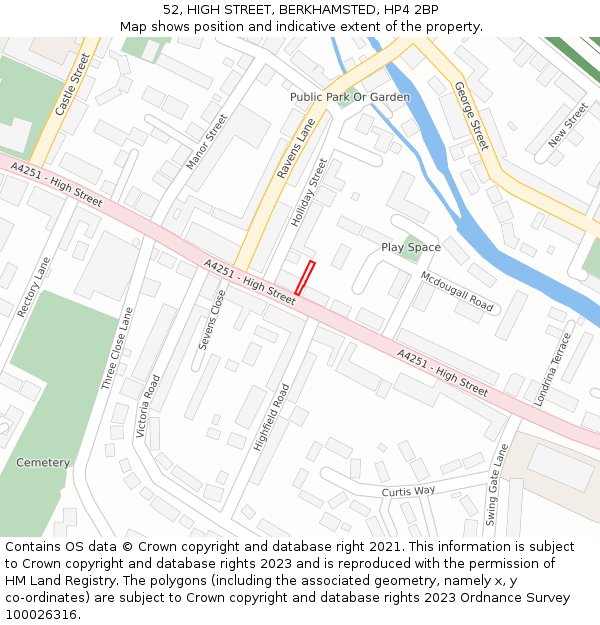 52, HIGH STREET, BERKHAMSTED, HP4 2BP: Location map and indicative extent of plot