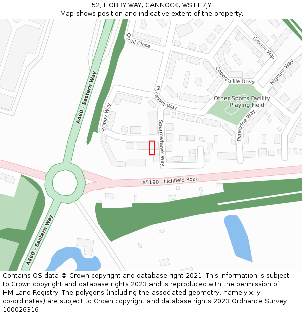 52, HOBBY WAY, CANNOCK, WS11 7JY: Location map and indicative extent of plot