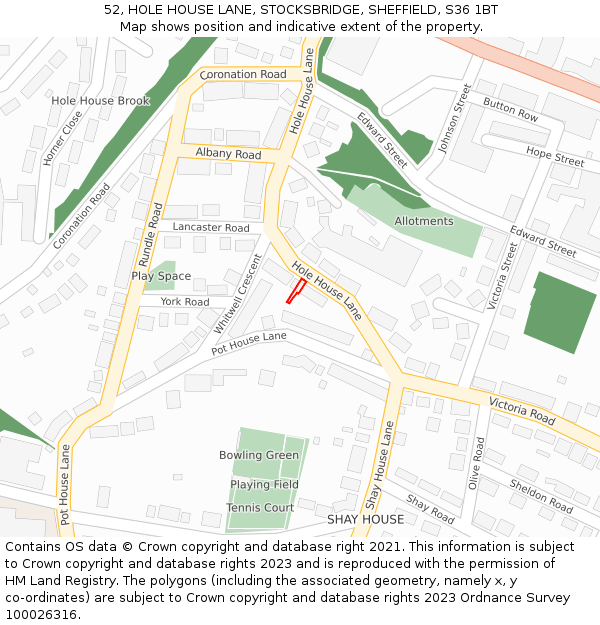 52, HOLE HOUSE LANE, STOCKSBRIDGE, SHEFFIELD, S36 1BT: Location map and indicative extent of plot