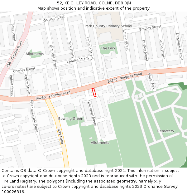 52, KEIGHLEY ROAD, COLNE, BB8 0JN: Location map and indicative extent of plot