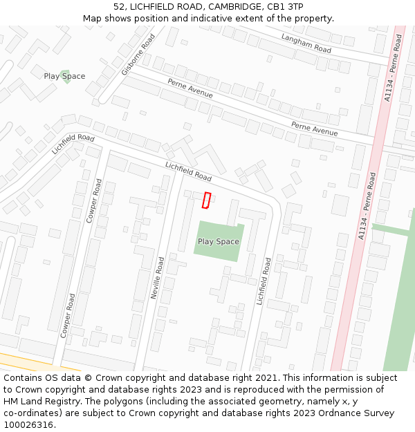 52, LICHFIELD ROAD, CAMBRIDGE, CB1 3TP: Location map and indicative extent of plot