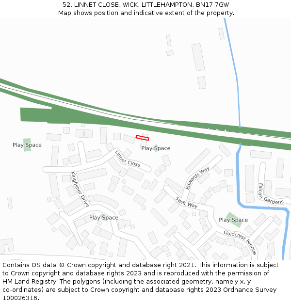 52, LINNET CLOSE, WICK, LITTLEHAMPTON, BN17 7GW: Location map and indicative extent of plot