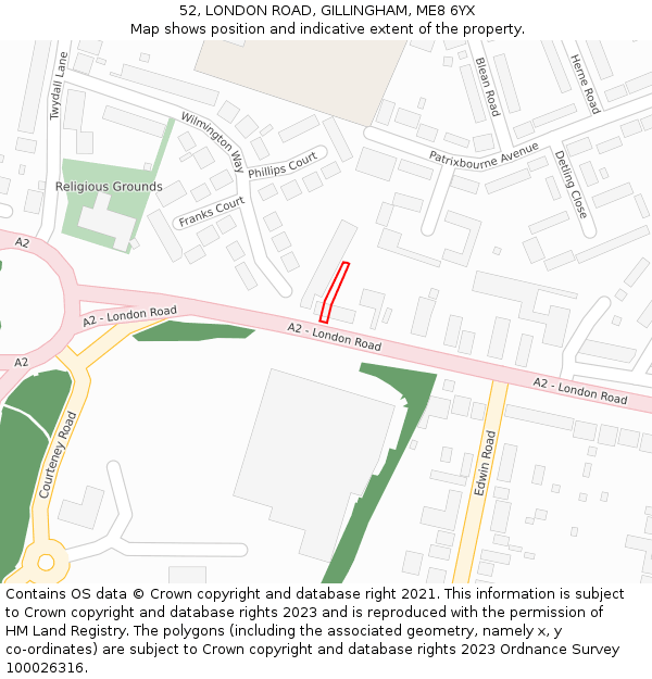 52, LONDON ROAD, GILLINGHAM, ME8 6YX: Location map and indicative extent of plot