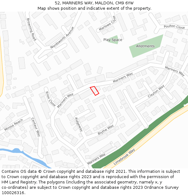 52, MARINERS WAY, MALDON, CM9 6YW: Location map and indicative extent of plot