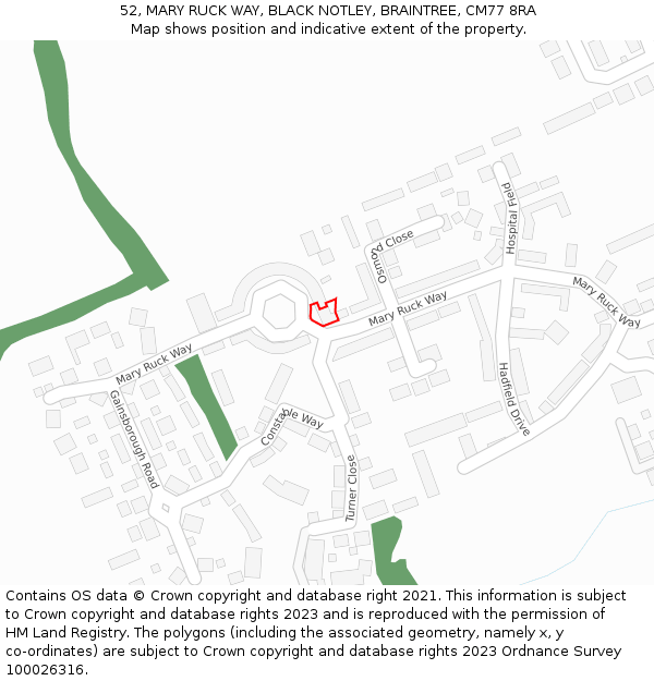 52, MARY RUCK WAY, BLACK NOTLEY, BRAINTREE, CM77 8RA: Location map and indicative extent of plot