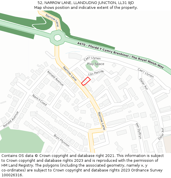 52, NARROW LANE, LLANDUDNO JUNCTION, LL31 9JD: Location map and indicative extent of plot