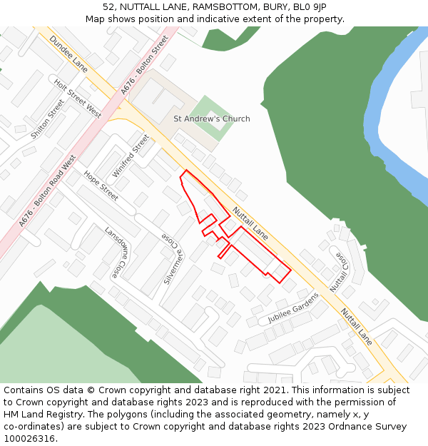 52, NUTTALL LANE, RAMSBOTTOM, BURY, BL0 9JP: Location map and indicative extent of plot