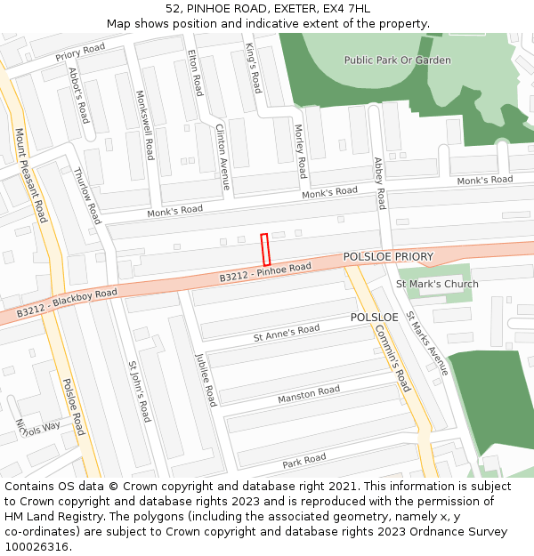 52, PINHOE ROAD, EXETER, EX4 7HL: Location map and indicative extent of plot
