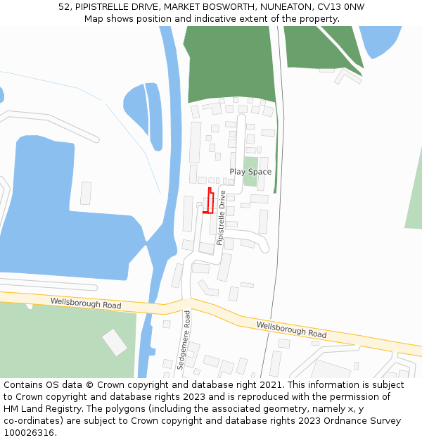 52, PIPISTRELLE DRIVE, MARKET BOSWORTH, NUNEATON, CV13 0NW: Location map and indicative extent of plot