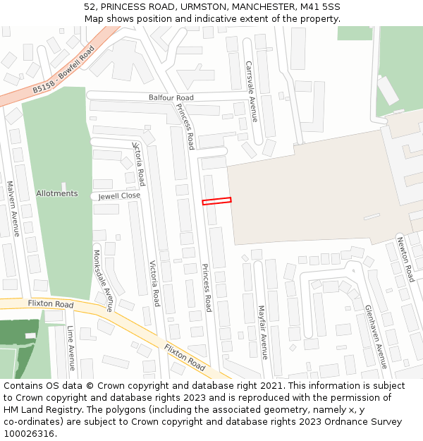 52, PRINCESS ROAD, URMSTON, MANCHESTER, M41 5SS: Location map and indicative extent of plot