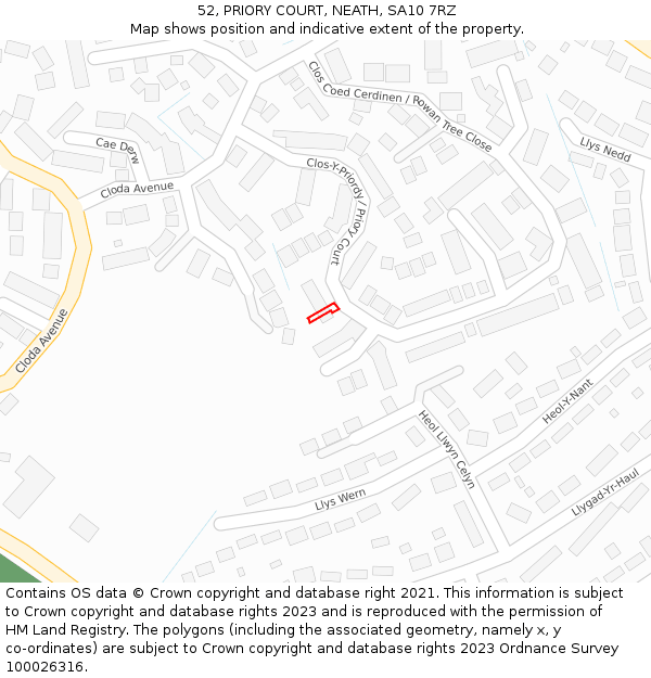 52, PRIORY COURT, NEATH, SA10 7RZ: Location map and indicative extent of plot