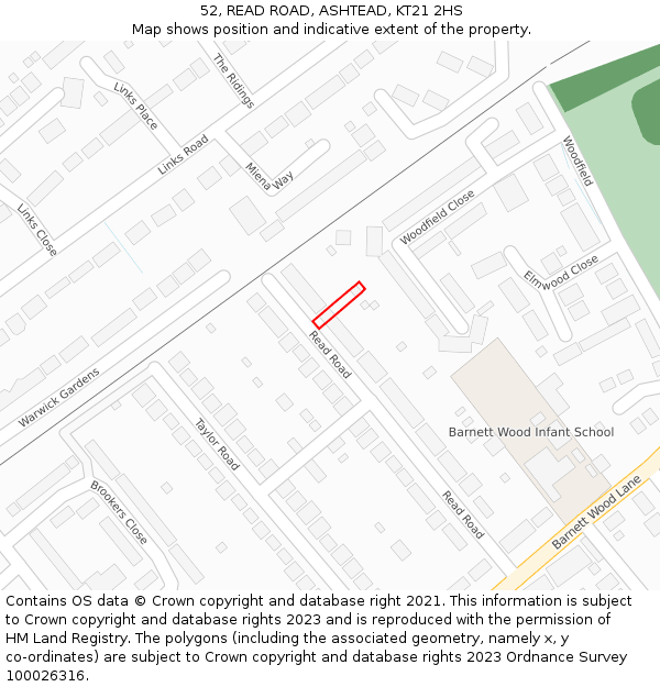 52, READ ROAD, ASHTEAD, KT21 2HS: Location map and indicative extent of plot