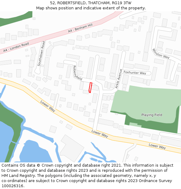 52, ROBERTSFIELD, THATCHAM, RG19 3TW: Location map and indicative extent of plot