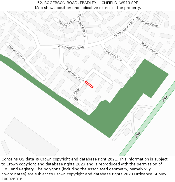 52, ROGERSON ROAD, FRADLEY, LICHFIELD, WS13 8PE: Location map and indicative extent of plot