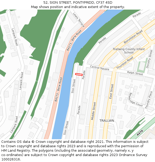 52, SION STREET, PONTYPRIDD, CF37 4SD: Location map and indicative extent of plot