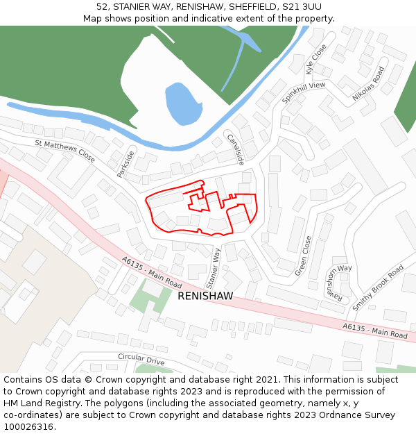 52, STANIER WAY, RENISHAW, SHEFFIELD, S21 3UU: Location map and indicative extent of plot