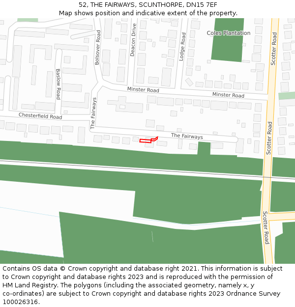 52, THE FAIRWAYS, SCUNTHORPE, DN15 7EF: Location map and indicative extent of plot