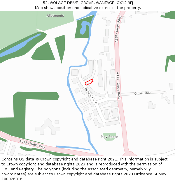 52, WOLAGE DRIVE, GROVE, WANTAGE, OX12 9FJ: Location map and indicative extent of plot