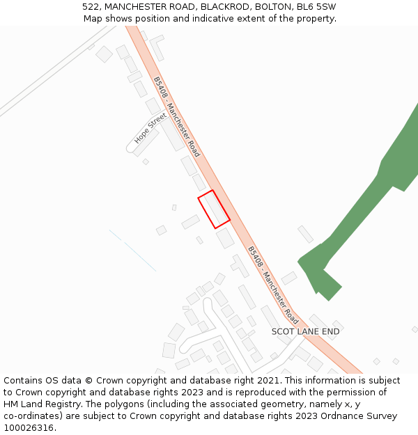 522, MANCHESTER ROAD, BLACKROD, BOLTON, BL6 5SW: Location map and indicative extent of plot