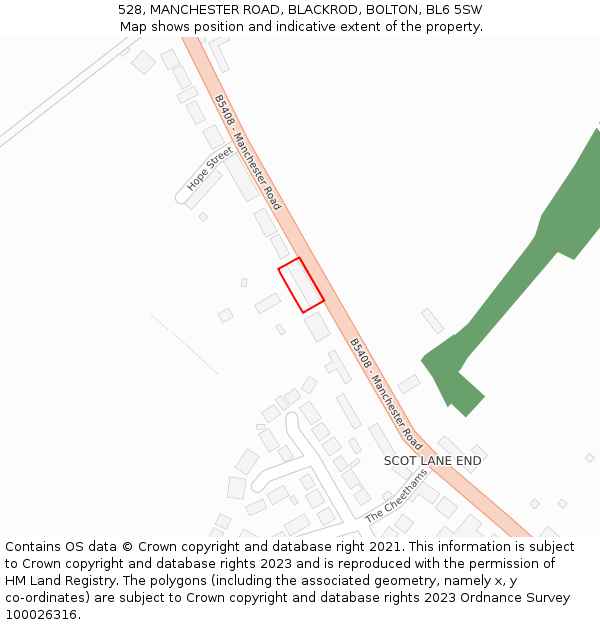 528, MANCHESTER ROAD, BLACKROD, BOLTON, BL6 5SW: Location map and indicative extent of plot