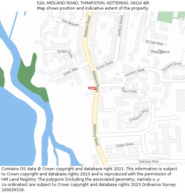52A, MIDLAND ROAD, THRAPSTON, KETTERING, NN14 4JR: Location map and indicative extent of plot