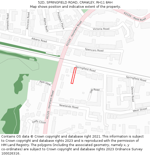 52D, SPRINGFIELD ROAD, CRAWLEY, RH11 8AH: Location map and indicative extent of plot