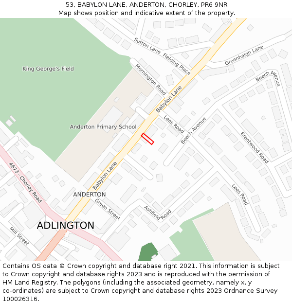 53, BABYLON LANE, ANDERTON, CHORLEY, PR6 9NR: Location map and indicative extent of plot