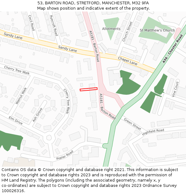 53, BARTON ROAD, STRETFORD, MANCHESTER, M32 9FA: Location map and indicative extent of plot