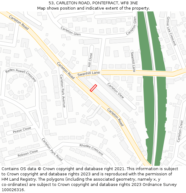 53, CARLETON ROAD, PONTEFRACT, WF8 3NE: Location map and indicative extent of plot