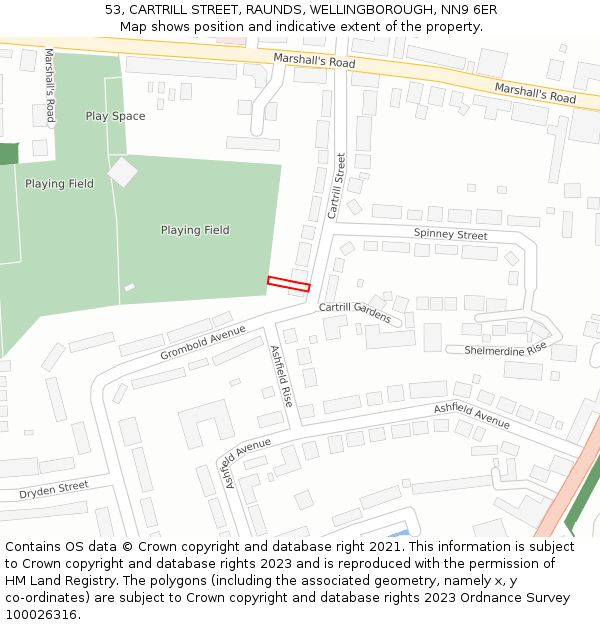 53, CARTRILL STREET, RAUNDS, WELLINGBOROUGH, NN9 6ER: Location map and indicative extent of plot