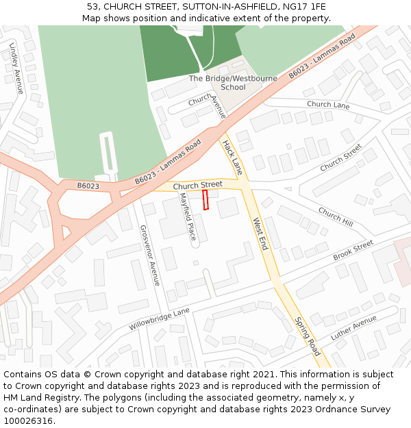 53, CHURCH STREET, SUTTON-IN-ASHFIELD, NG17 1FE: Location map and indicative extent of plot