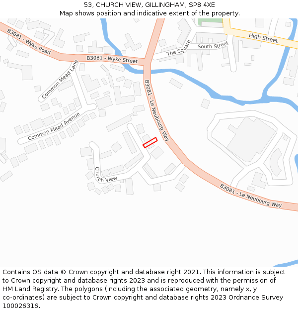 53, CHURCH VIEW, GILLINGHAM, SP8 4XE: Location map and indicative extent of plot